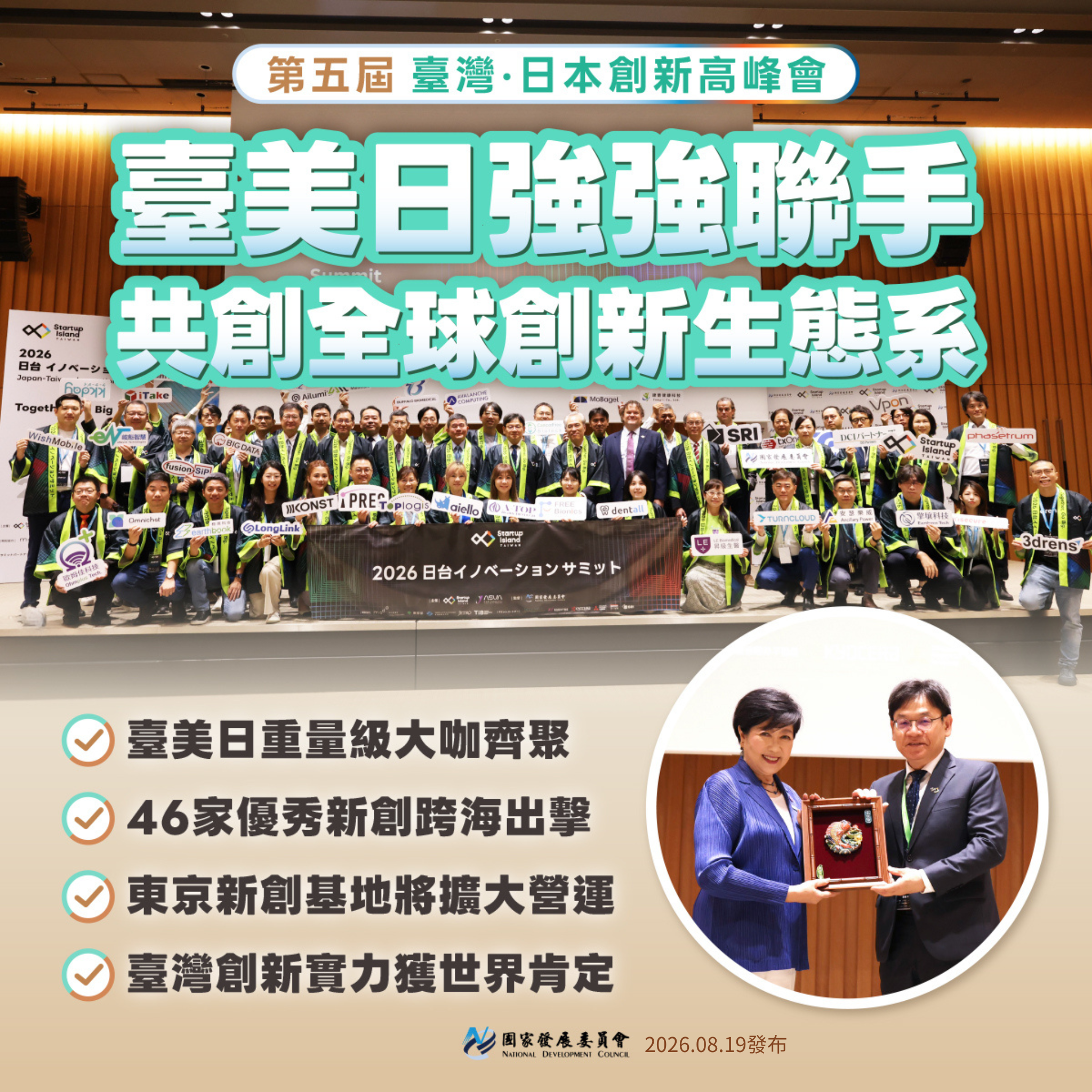 【第五屆「臺灣·日本創新高峰會」登場】臺美日強強聯手，共創全球創新生態系